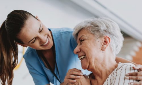 Home care healthcare professional hugging senior patient • Личен сайт на Елена Йовчева